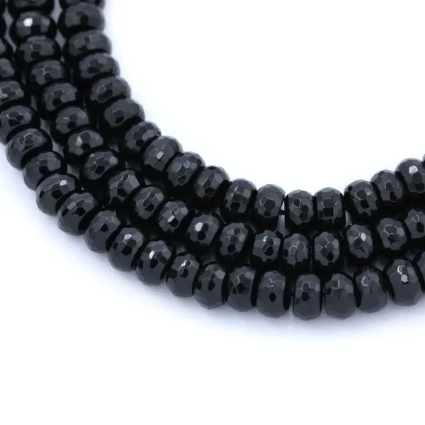 Black Agate Faceted Rondelle 5 x 8mm