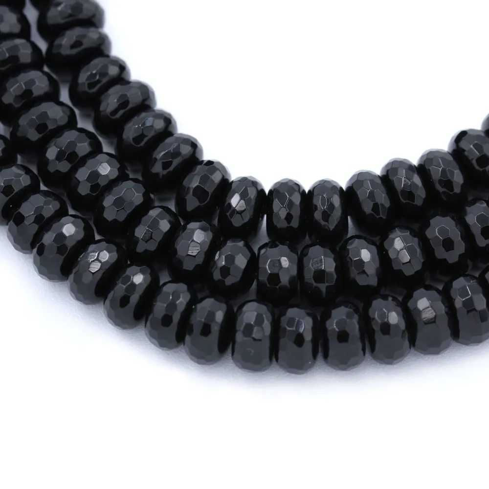 Onyx noir, rondelle facette, 6x10mm x 40cm