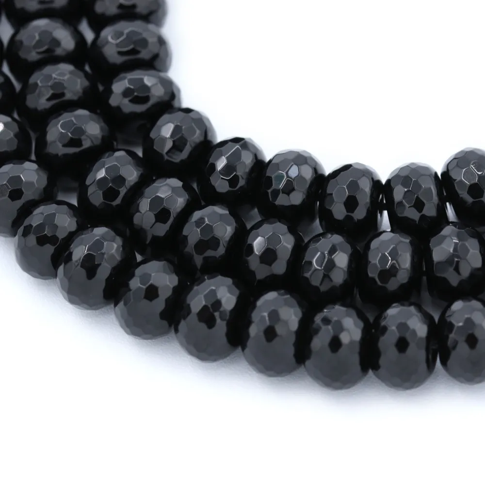Onyx noir, rondelle facette, 10x14mm x 40cm