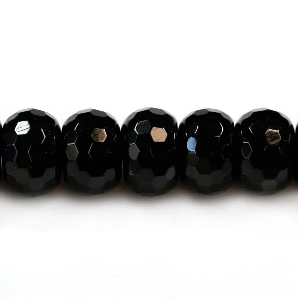Agate de couleur noire, en forme de rondelle facetté, 10 * 14mm x 5pcs