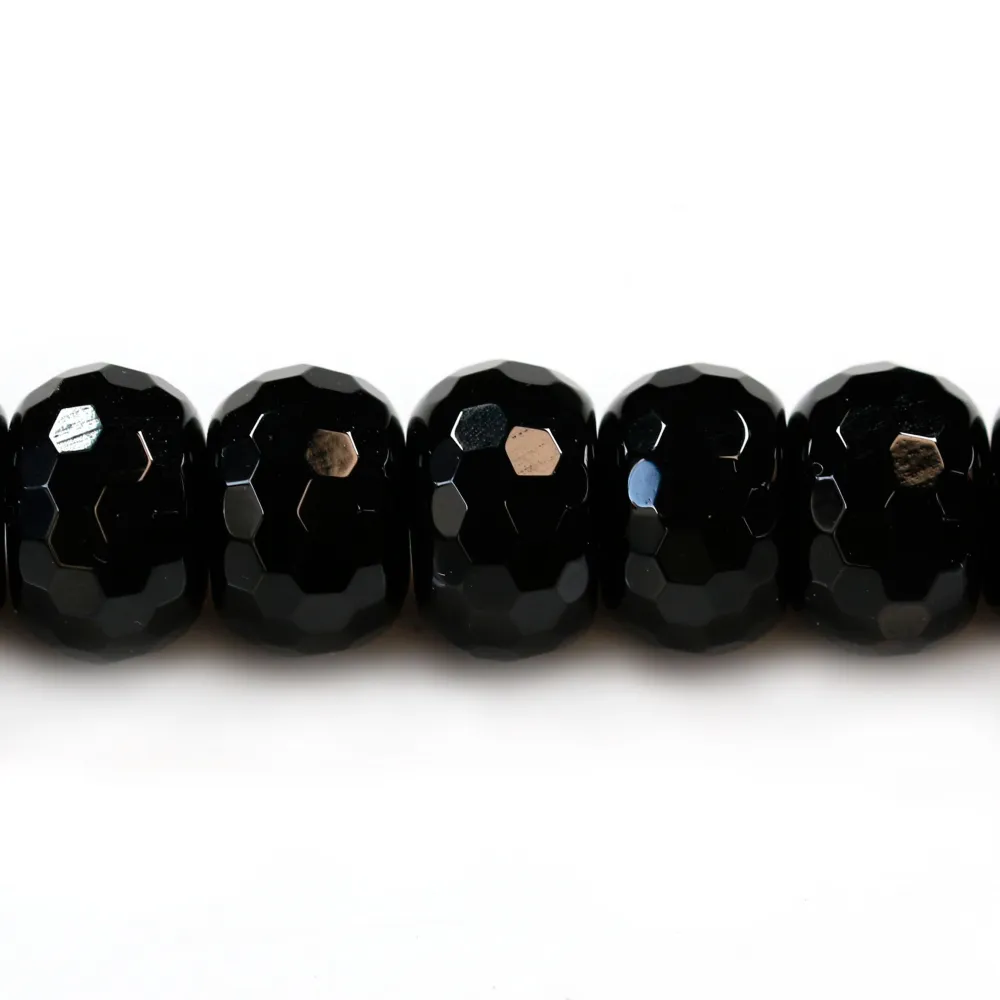 Agate de couleur noire, en forme de rondelle facetté, 10 * 14mm x 5pcs