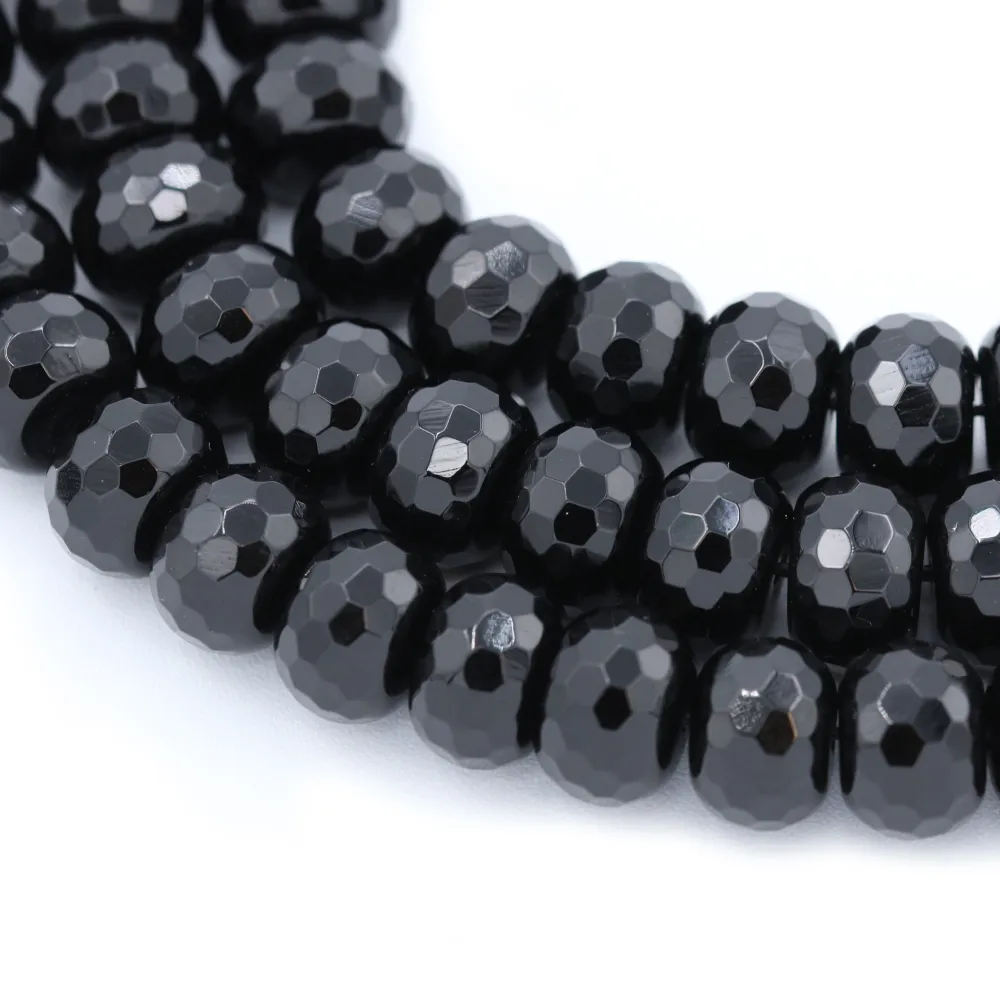 Onyx noir, rondelle facette, 10x14mm x 40cm