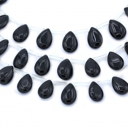 Onyx noir, goutte plate, 8x12mm x 40cm