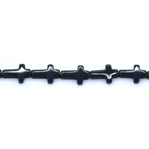Agate de couleur noire, en forme de croix, 13 * 18mm x 2pcs