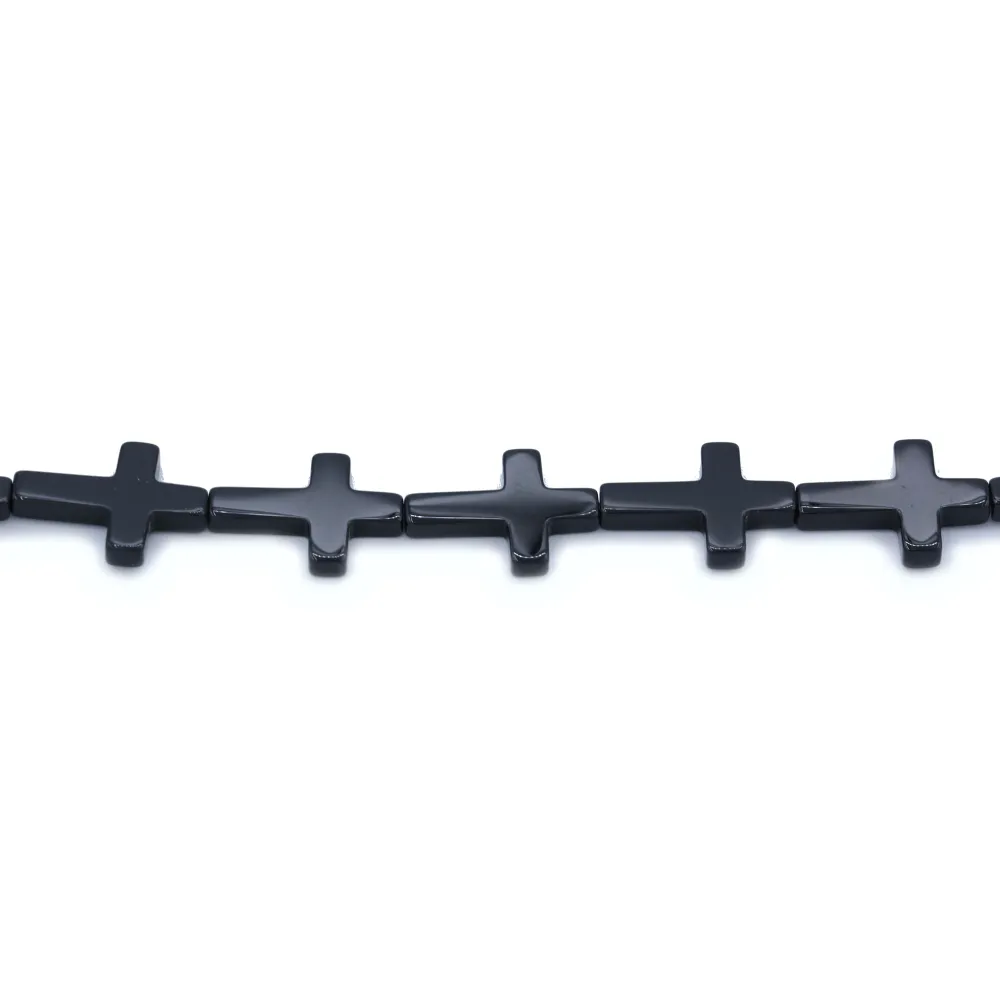 Agate de couleur noire, en forme de croix, 18 * 25mm x 1pc