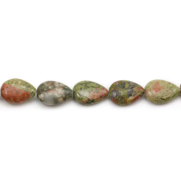 Unakite jasper drop flat 13x17mm x 4pcs