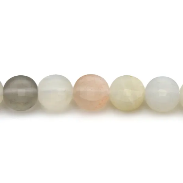 Pierre de lune multicolore rond plat facetté 6mm x 10pcs