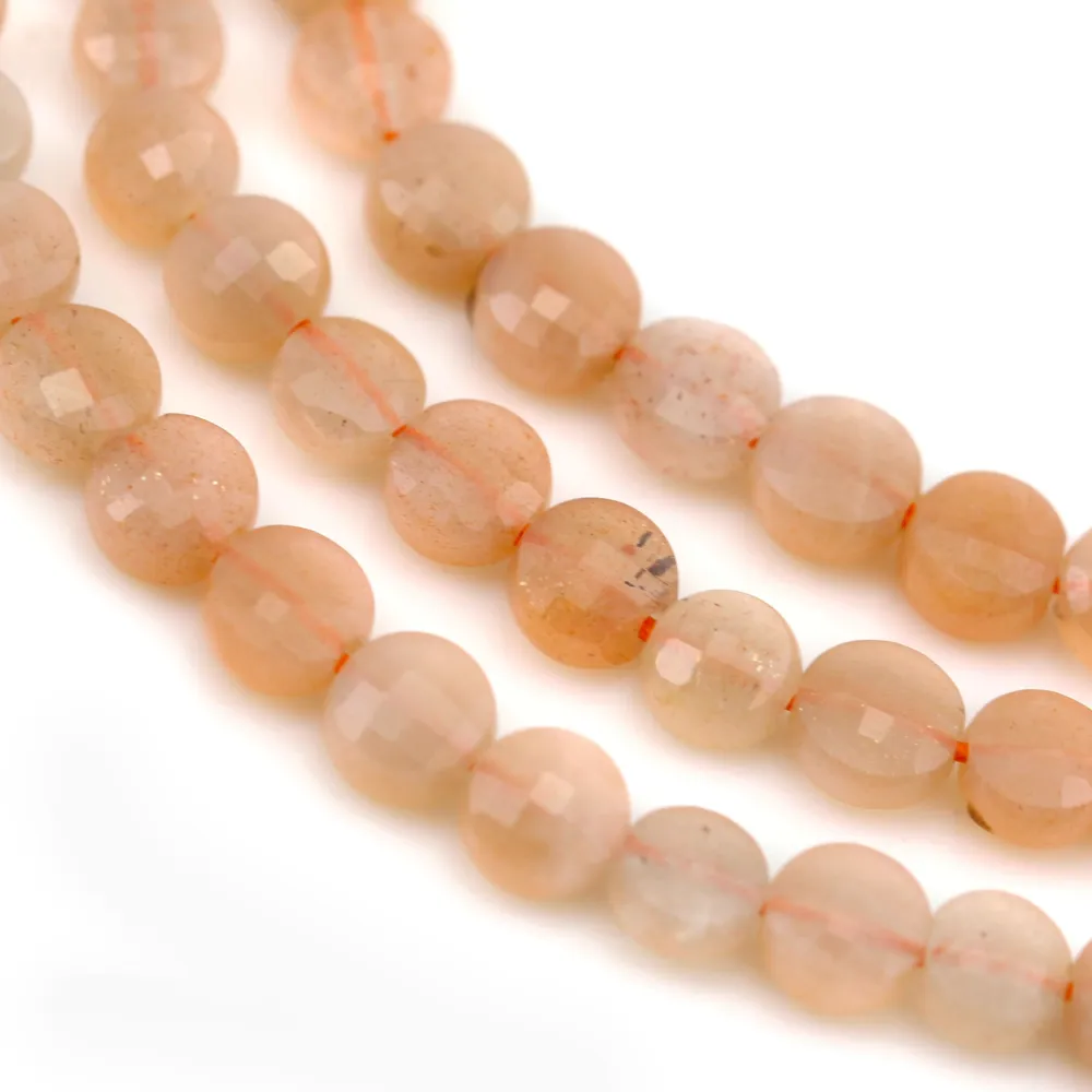 Orange sun stone, in round faceted flat shape, 4.5mm x 39cm