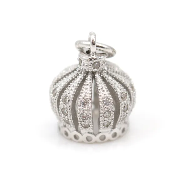 Attache pompon strass, argent 925 rhodié, 13x17mm x 1pc