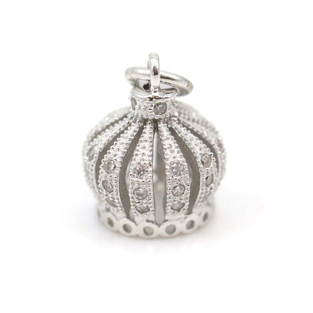 Attach pompom with strass ,sterling silver 925 rhodium,13x17mm x 1pc
