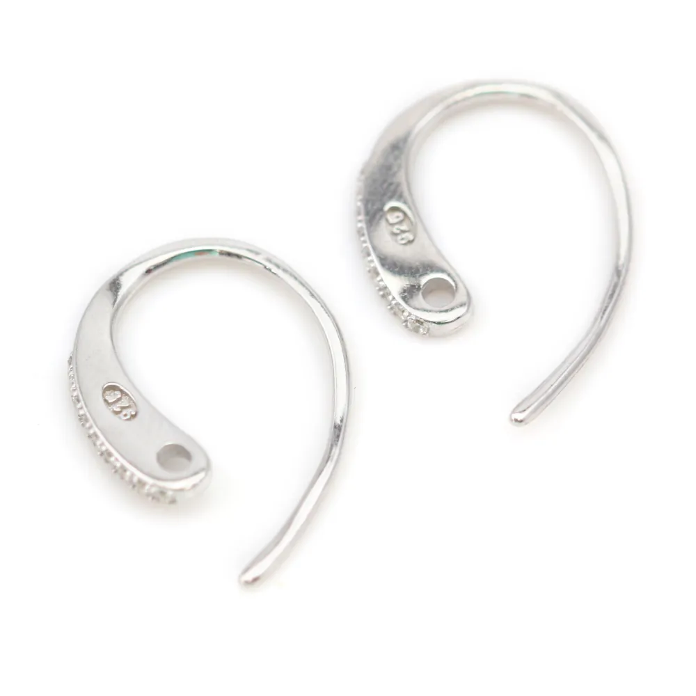 Crochet d'oreille en argent 925 rhodié & zirconium x 2pcs