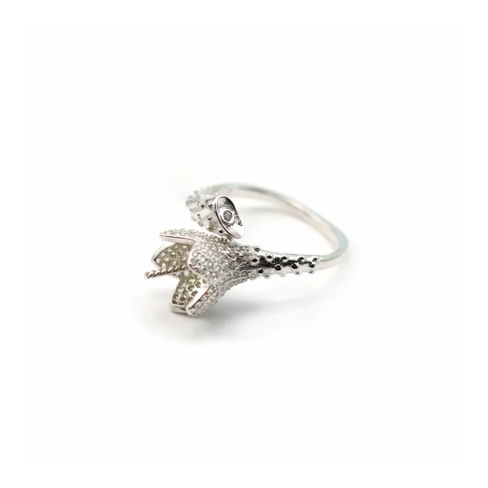 Argent 925 support bague réglable pour perles semi-percées x 1pc