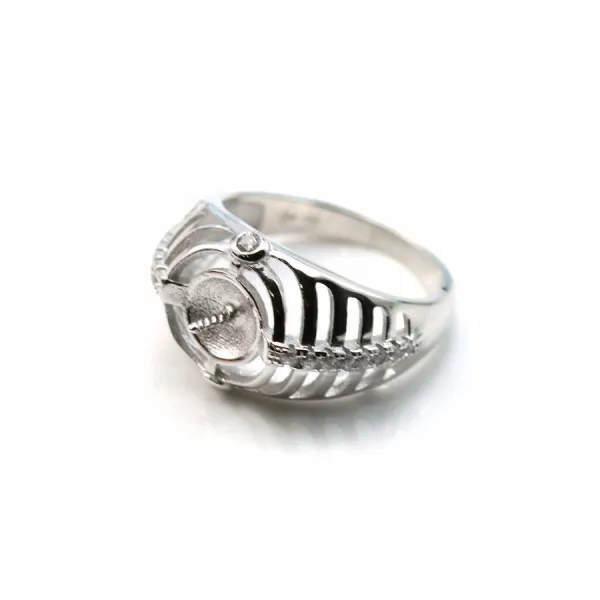 Argent 925 rhodié support bague pour perles semi-percés & zirconium x 1pc