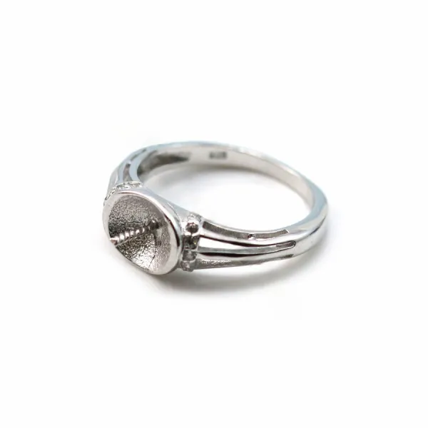 Support de bague réglable en argent 925 rhodié et zirconium pour perle semi-percée x 1pc