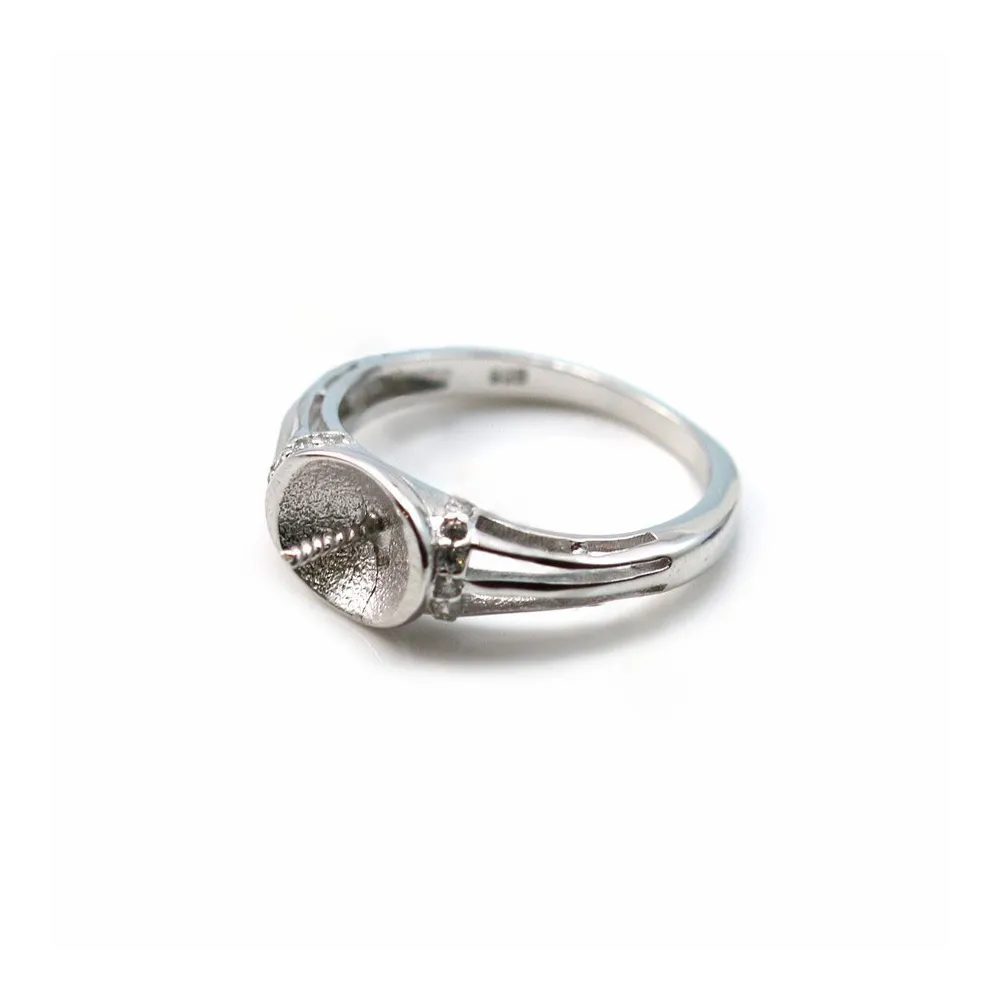 Support de bague réglable en argent 925 rhodié et zirconium pour perle semi-percée x 1pc