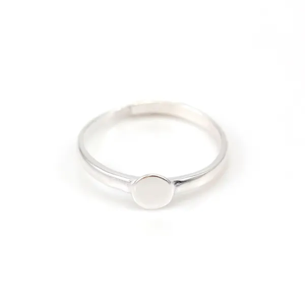 Bague réglable support  6mm en argent 925 x 1pc