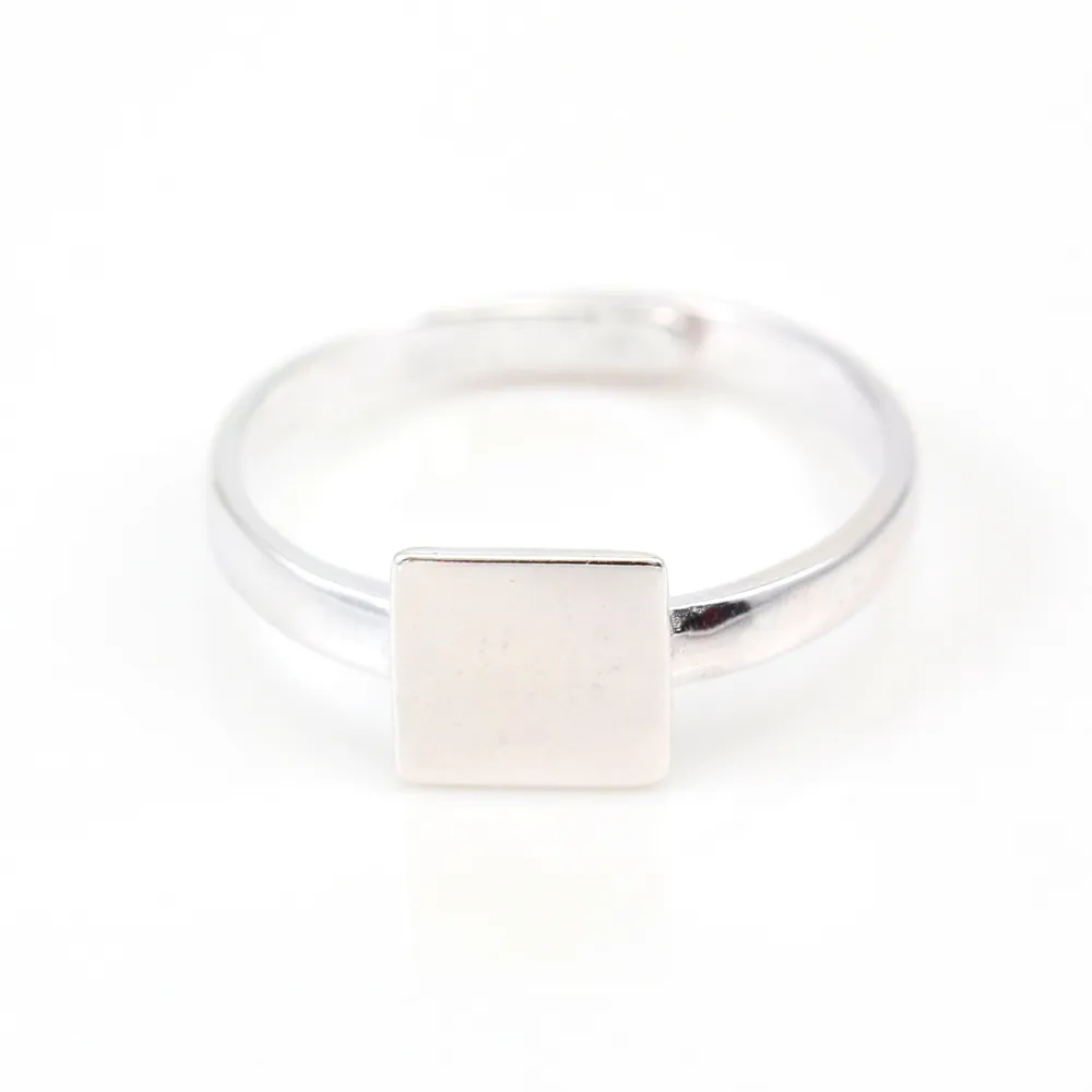 Monture de bague réglable support carré de 8mm en argent 925 x 1pc