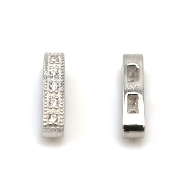 Rhodium 925 sterling silver & cz rectangular spacer 12.5x3mm x 1pc