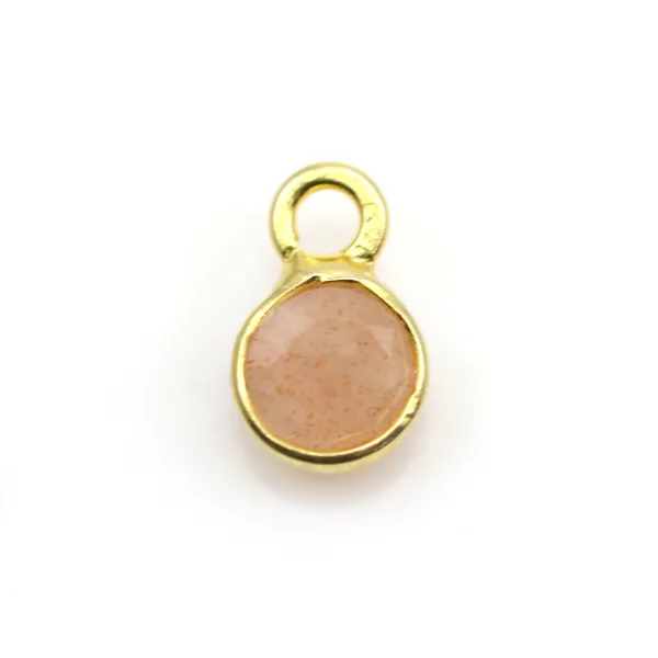 Pierre de soleil ronde facettée sertie sur argent doré 5mm x 2pcs