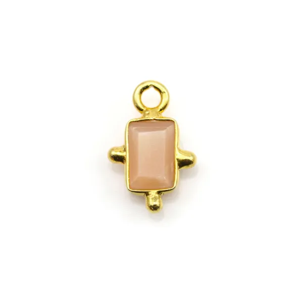 Breloque en Pierre de soleil rectangle sur argent doré 5x7mm x 1pc