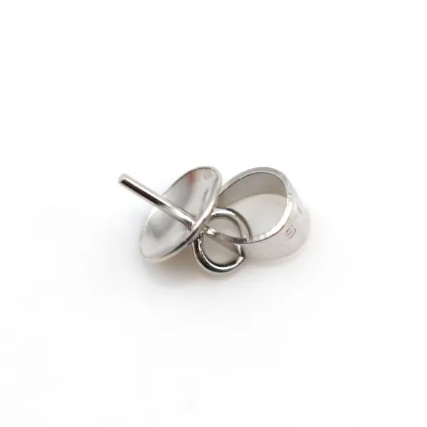 Argent  925 Rhodié Bélière coupelle 6mm pour perles semi-percés x 2PC