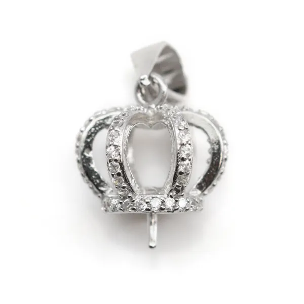 Bélière couronne 20mm  en argent 925 rhodié pour perle semi-percée  x 1pc