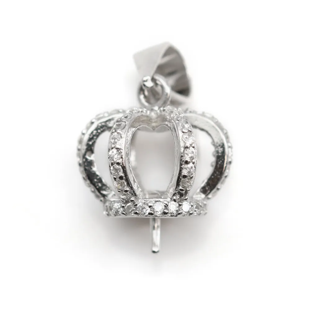Bélière couronne 20mm  en argent 925 rhodié pour perle semi-percée  x 1pc