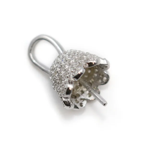 Sterling silver 925 rhodium and zirconium for half-drilled pearl x 1pc