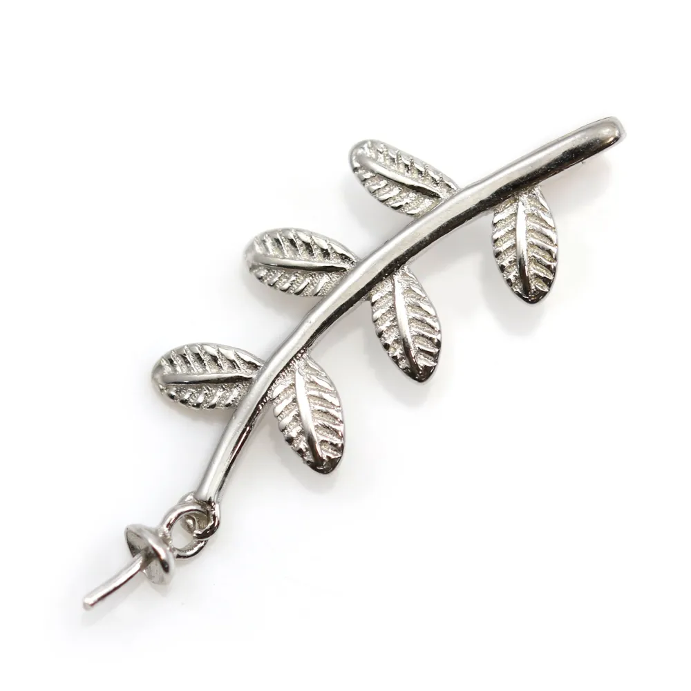 Bélière feuille 25mm en argent 925 rhodié pour perle semi-percée  x 1pc