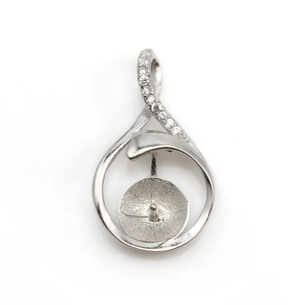 Bélière en forme de coeur 22.50x8.30mm en argent 925 et zirconium pour perle semi-percée  x 1pc