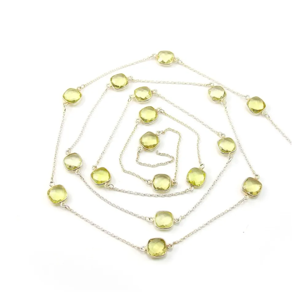 Chaîne Argent  avec Citrine Sertie Carré  11mm x 50cm