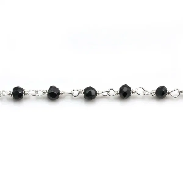 Chaîne Argent  avec Spinelle Noir en 3-4mm x 20cm