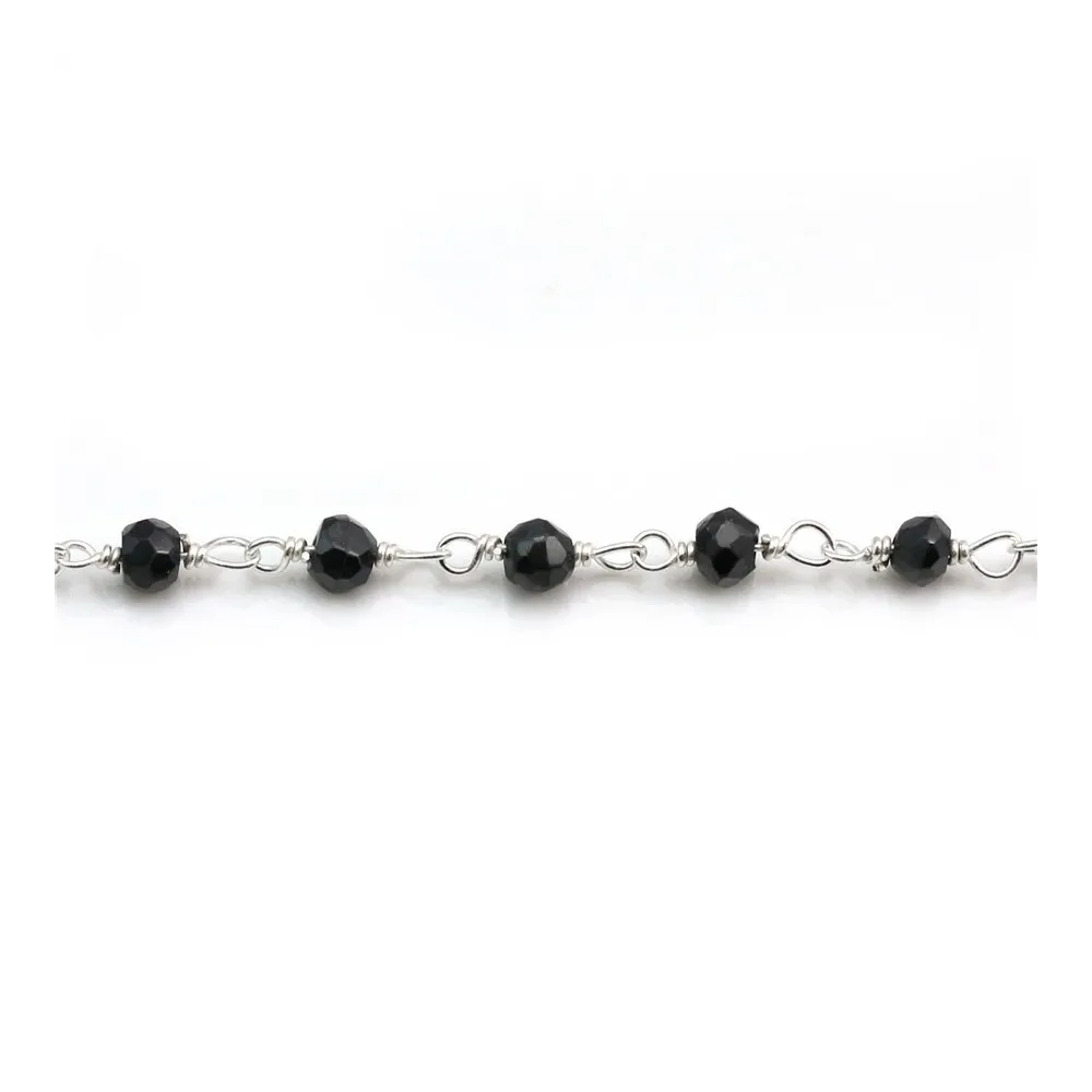Chaîne Argent  avec Spinelle Noir en 3-4mm x 20cm