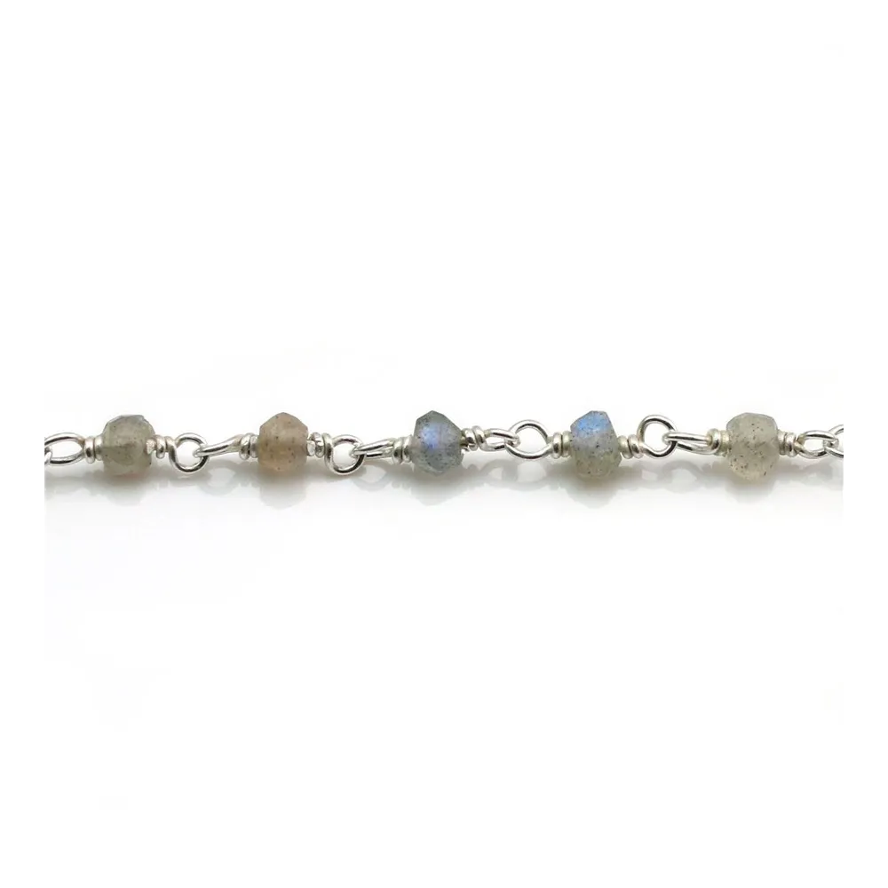 Chaîne Argent avec  Labradorite en 3-4mm x 20cm