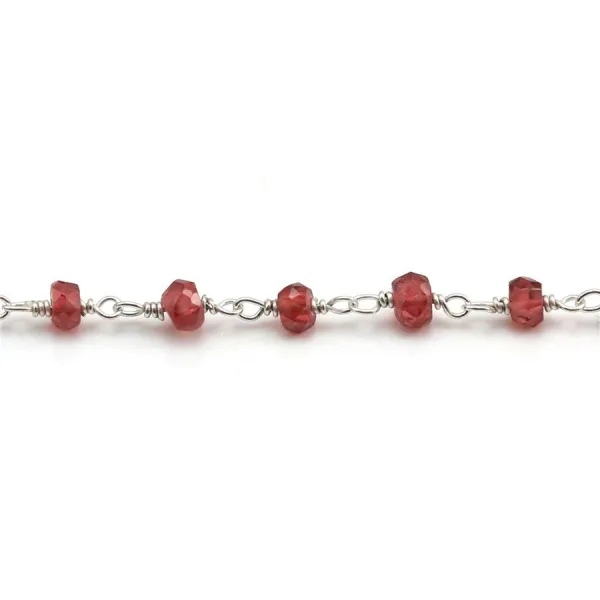 Chaîne Argent  avec Grenat en 3-4mm x 20cm