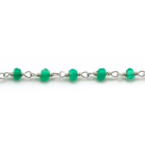 Chaîne Argent avec Agate Vert en 3-4mm x 20cm