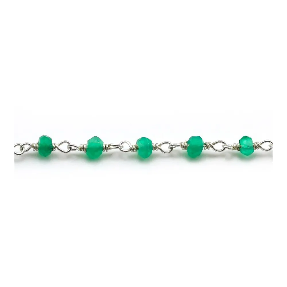 Chaîne Argent avec Agate Vert en 3-4mm x 20cm
