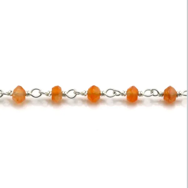 Chaîne Argent avec Cornaline en 3-4mm x 20cm