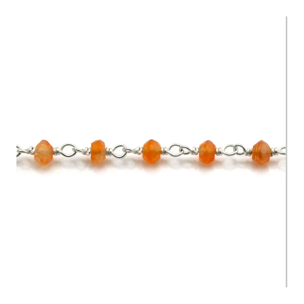 Chaîne Argent avec Cornaline en 3-4mm x 20cm