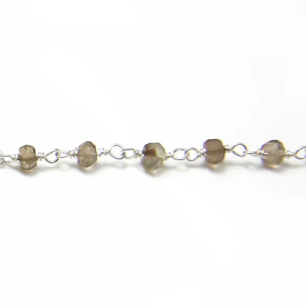 Chaîne argent avec quartz fumé en 3-4mmx 20cm