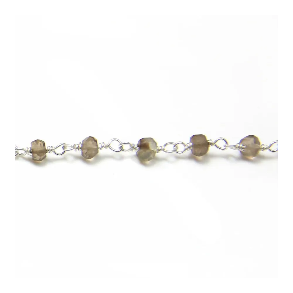 Chaîne argent avec quartz fumé en 3-4mmx 20cm
