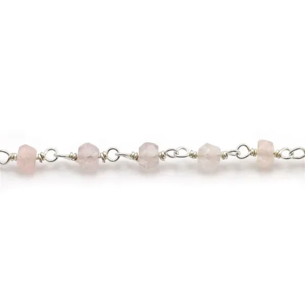 Chaîne Argent avec Quartz Rose en 3-4mm x 20cm