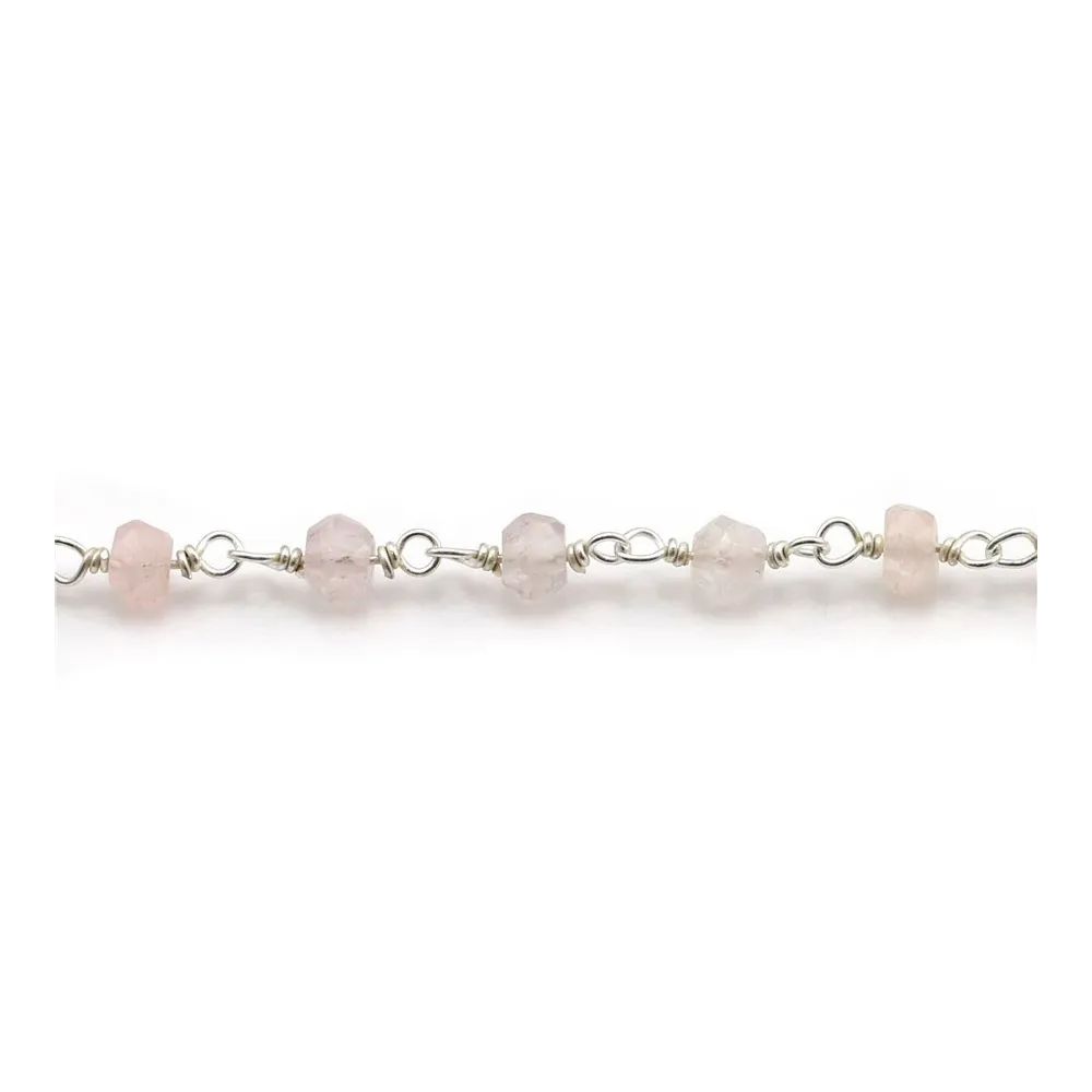 Chaîne Argent avec Quartz Rose en 3-4mm x 20cm