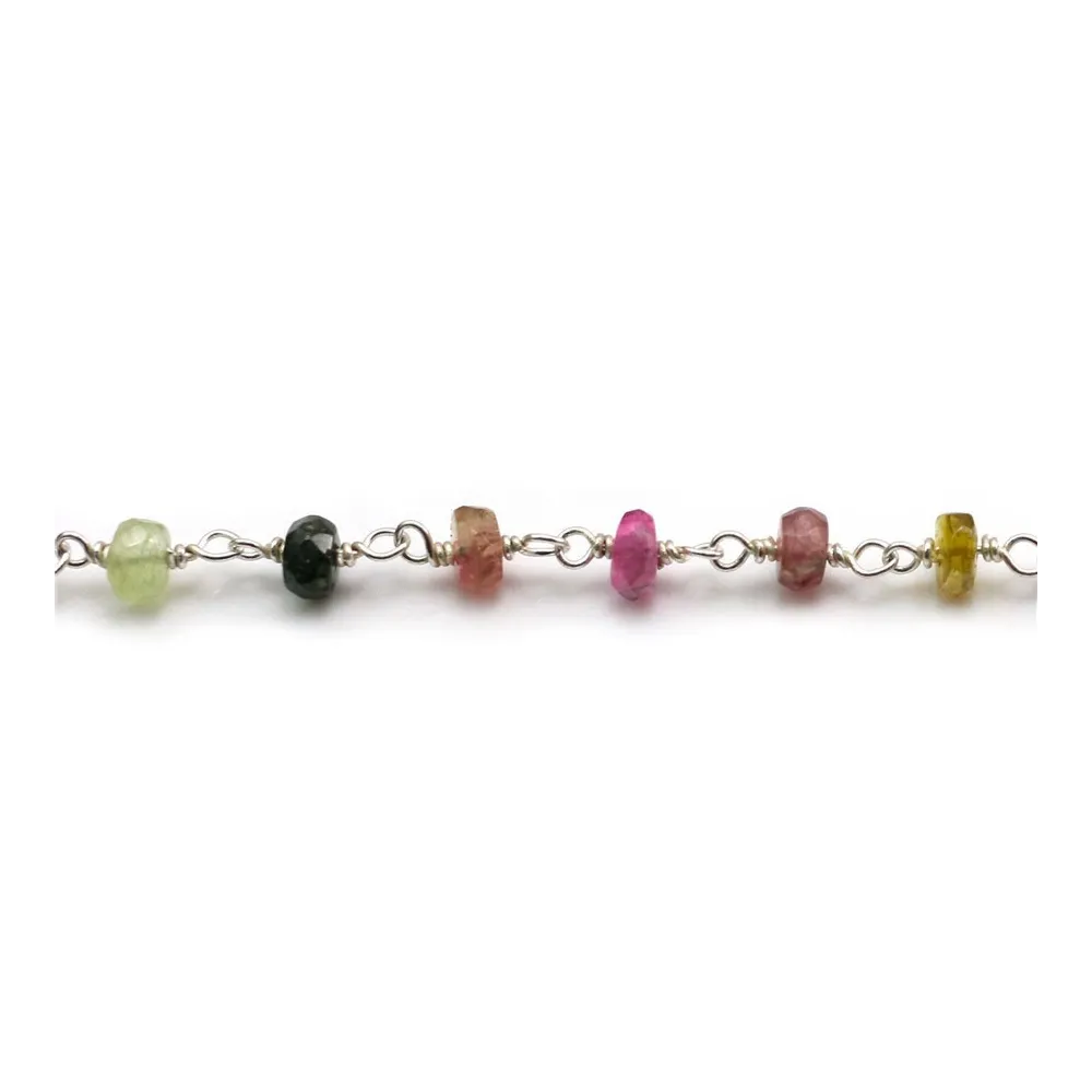 Chaîne Argent avec Tourmaline en 4-5mm x 20cm