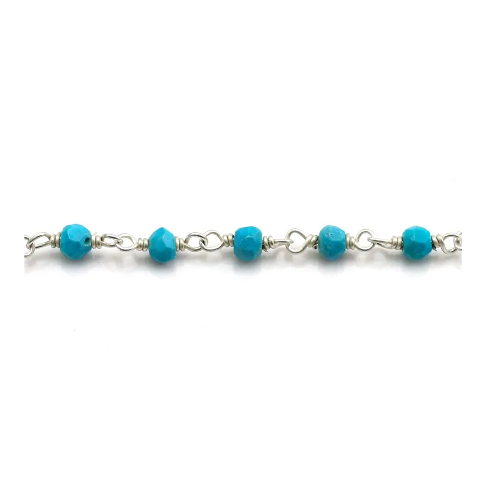 Chaîne Argent avec Turquoise reconstitué en 3-4mm x 20cm