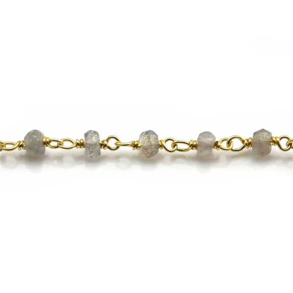 Chaîne Argent Doré avec  Labradorite en 3-4mm x 20cm