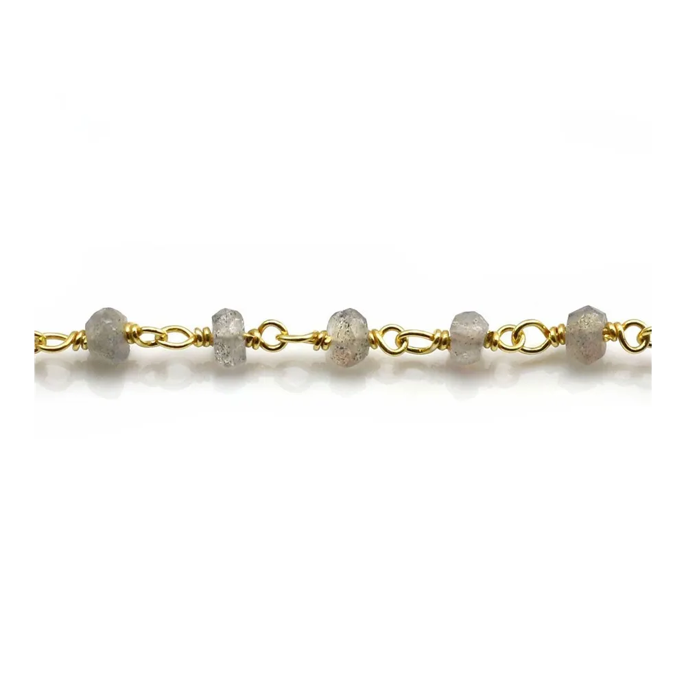 Chaîne Argent Doré avec  Labradorite en 3-4mm x 20cm