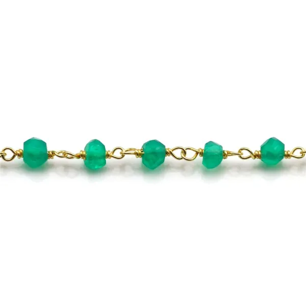 Chaîne Argent Doré avec Agate Vert en 3-4mm x 20cm