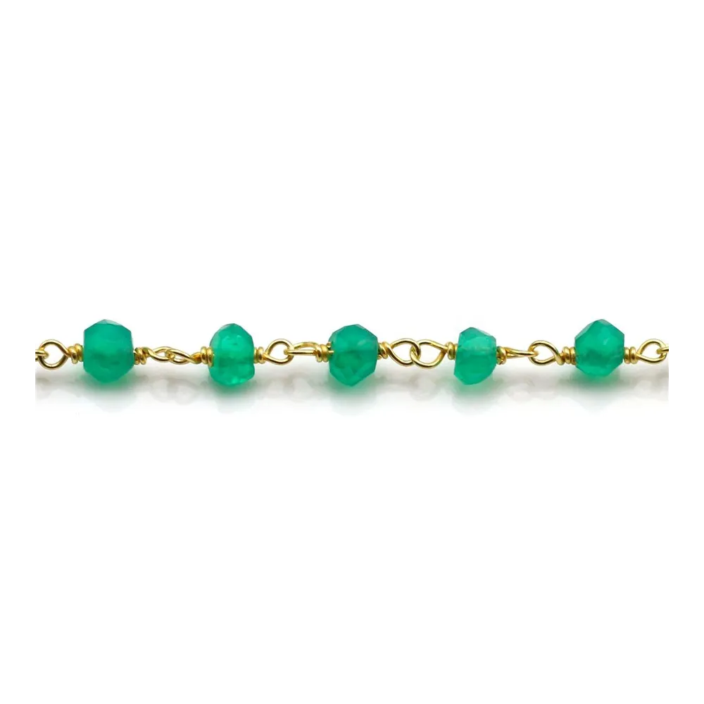 Chaîne Argent Doré avec Agate Vert en 3-4mm x 20cm