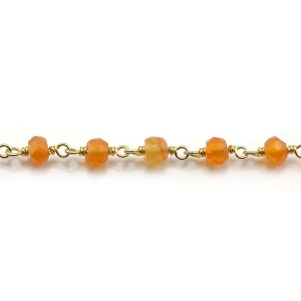 Chaîne Argent Doré avec Cornaline en 3-4mm x 20cm